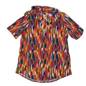 Pure Essence Colorful Paint Splatter Womens Top - M Short Sleeve Cowl Neck